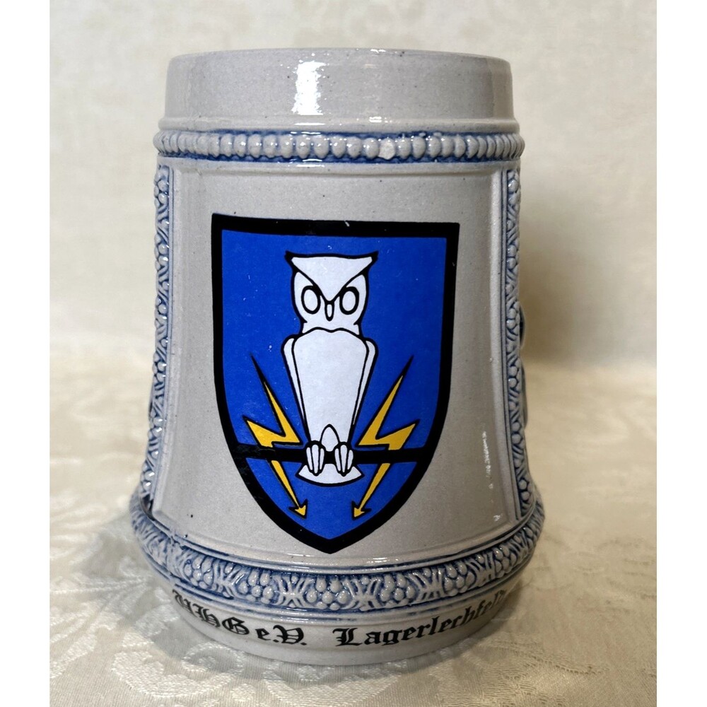 Vintage German Military Beer Stein UHG e.V. Lagerlechfeld Radar Owl Mug 0.5L